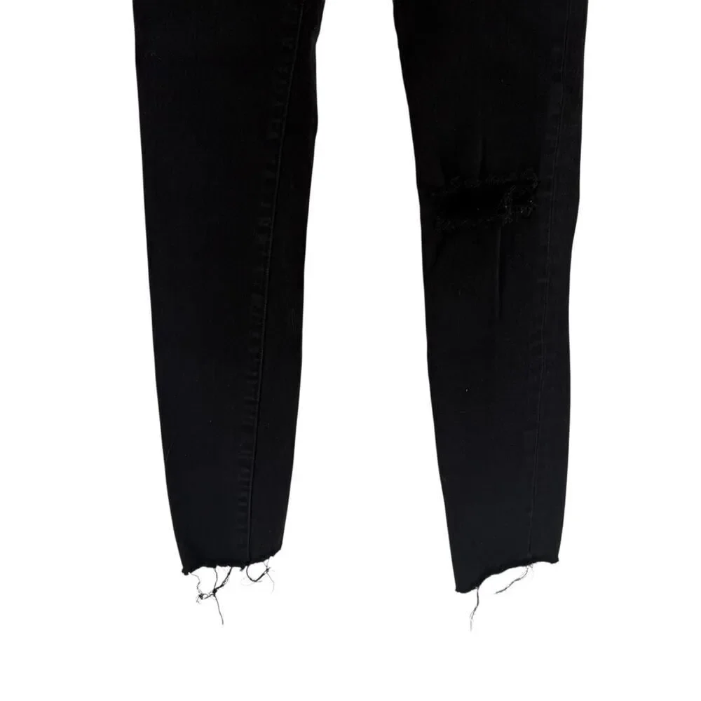 Madewell Jeans Size 24 Black Distressed Stretch 11 Inch High Rise Skinny Frayed